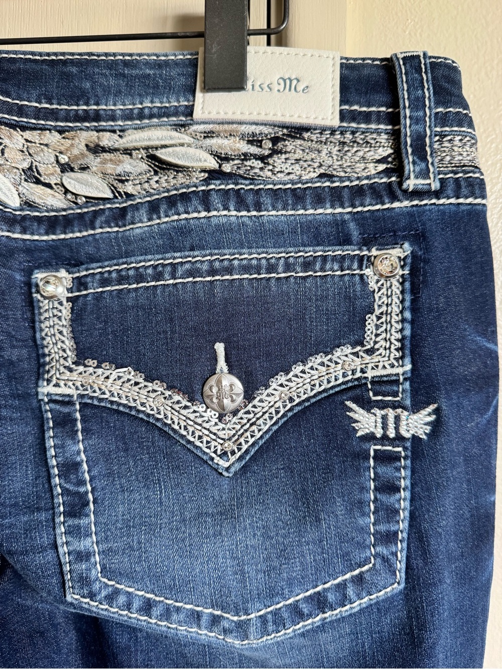 Miss Me Dark Blue Bootcut Jeans with Embroidered Pockets Plus Size - Picture 4 of 6